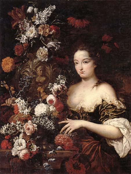 Gaspar Peeter Verbrugghen the younger A still life of various flowers with a young lady beside an urn china oil painting image